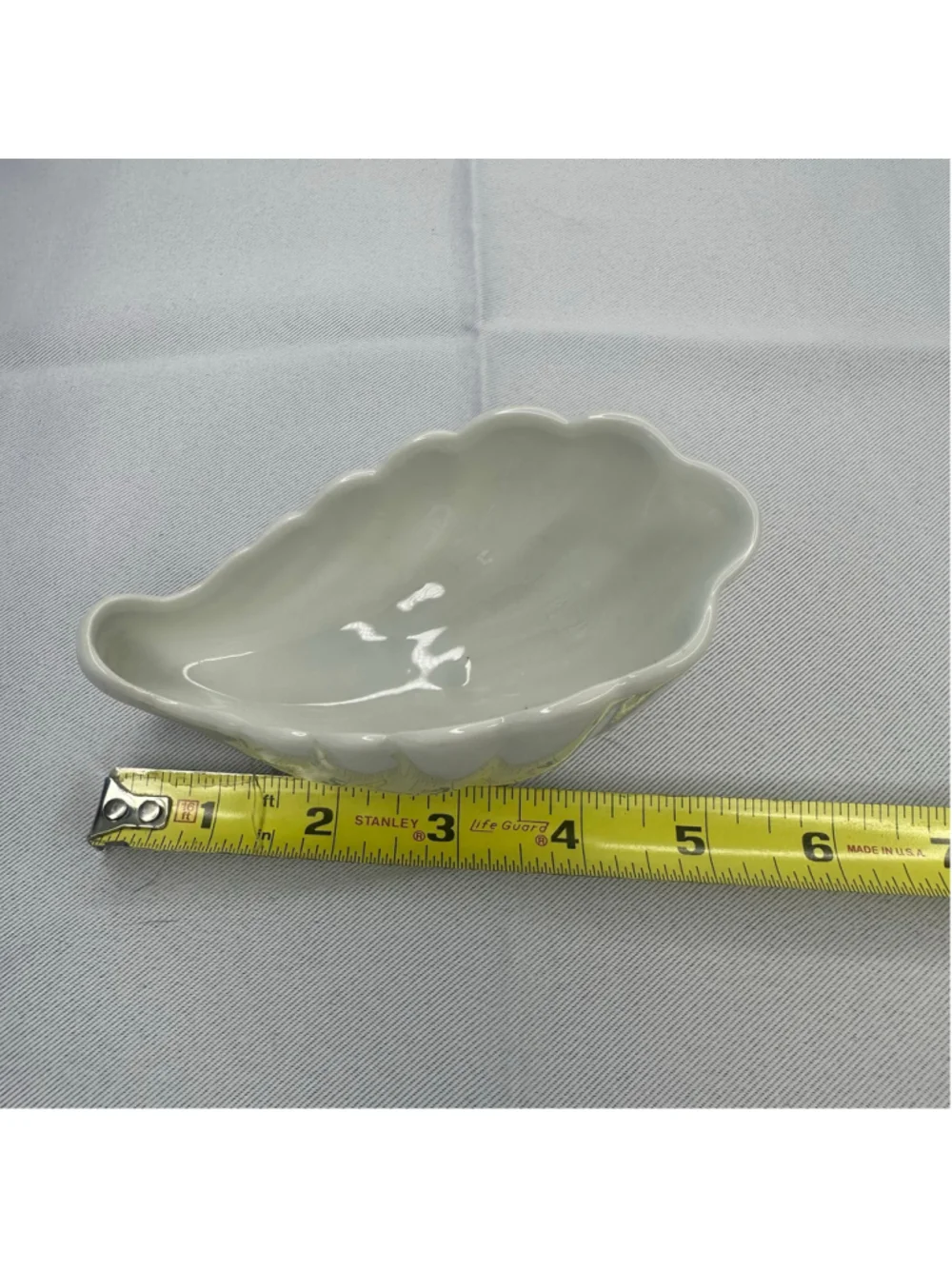 Vintage White Glazed Ceramic Footed Cornucopia Leaf Shell Dish Bowl Troy NY USA
